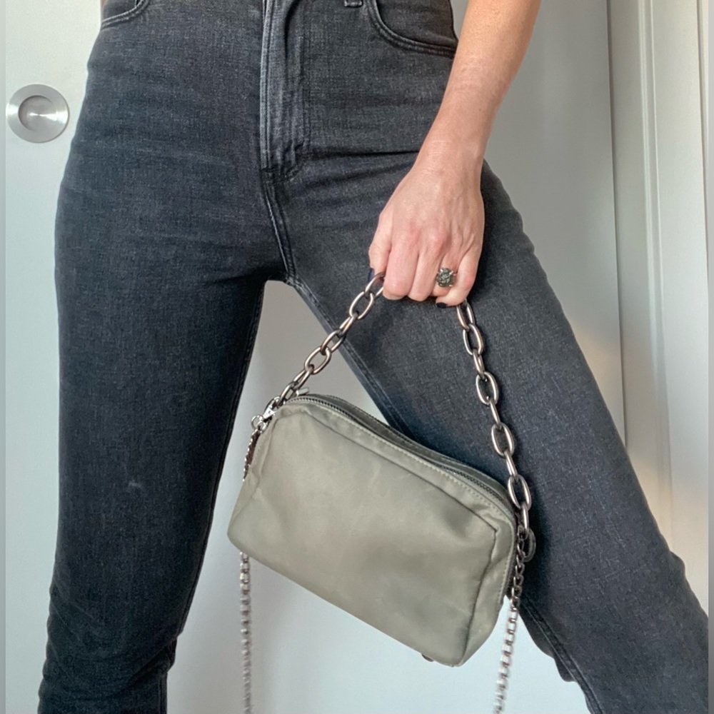 ToGoGo Vegan designer army green multi pocket mini 7 1/2 x 5 inch cross body